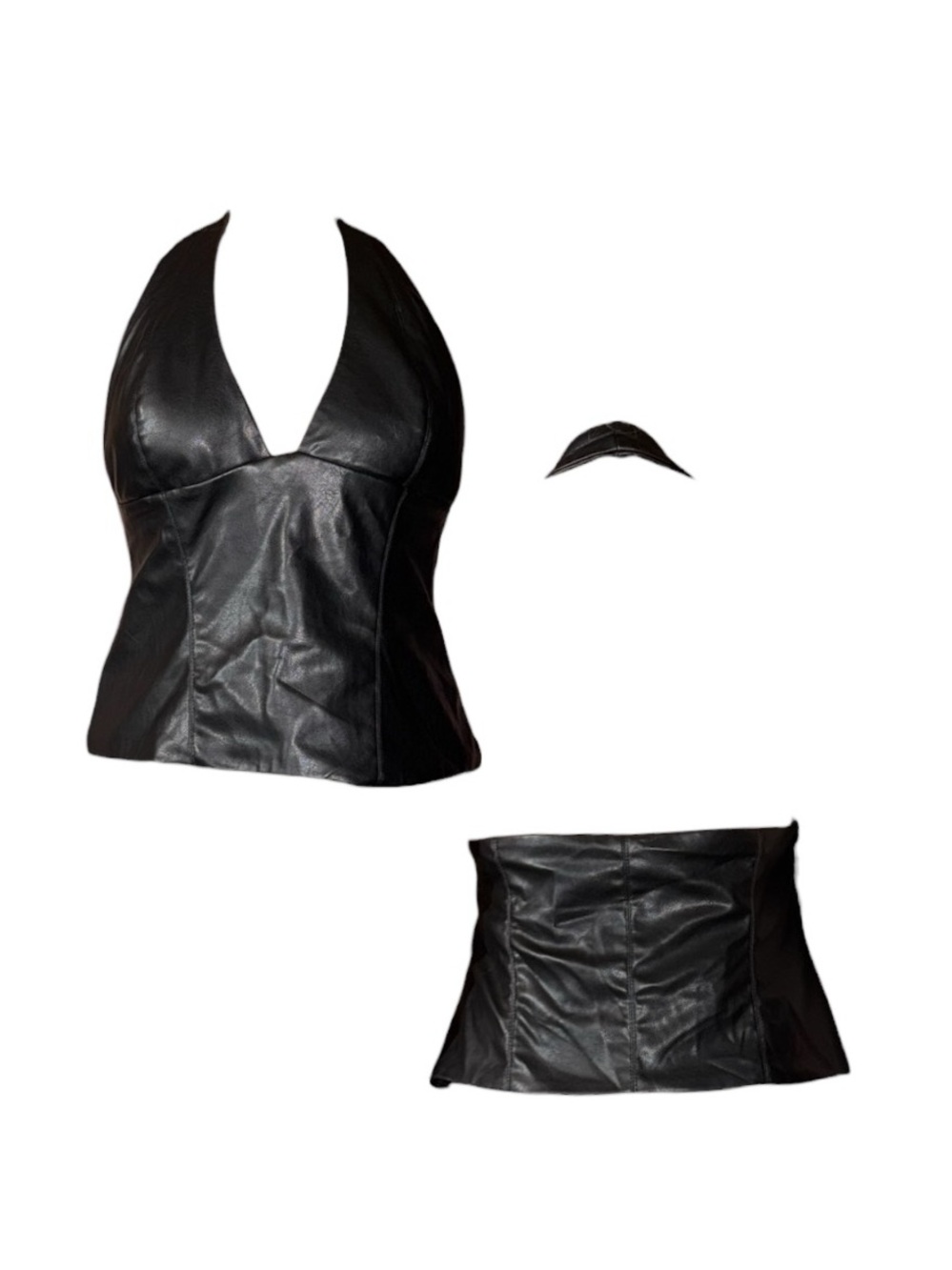 NWOT Black Halter Leather Top